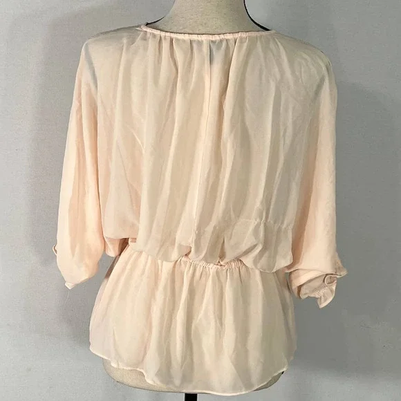 NWOT Forever 21 Peach Lace-Trim Button-Front Sheer Chiffon Blouse Size Medium - Picture 3 of 5